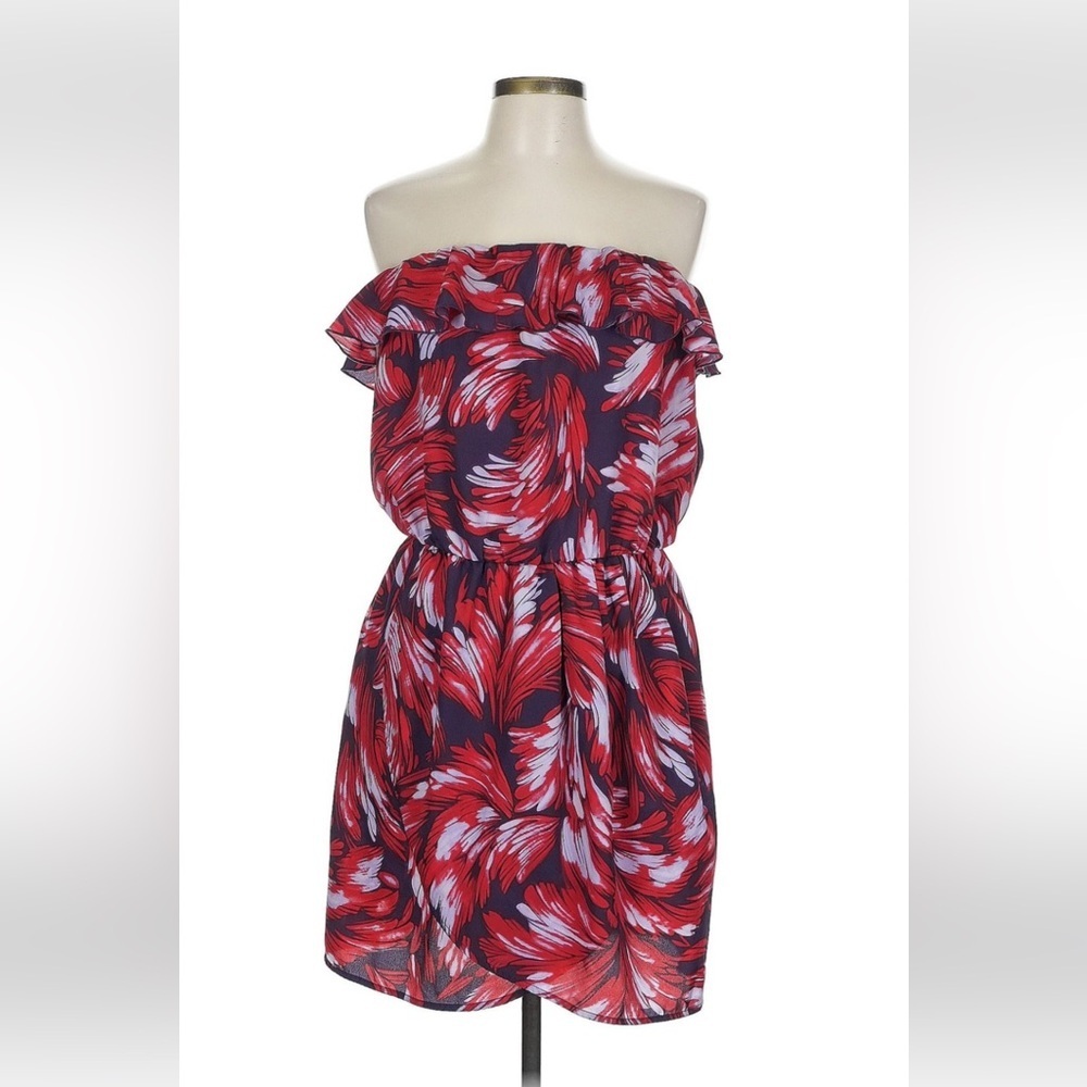 GAP Red and White Floral Strapless Ruffle Dress Size S